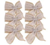 Beavorty Lot de 6 Grands Nœuds en Toile de Jute Dentelle, Nœuds Décoratifs Rustiques pour Emballage Présent, Décoration Mariage Champêtre, Ornements DIY pour Fêtes et Présents