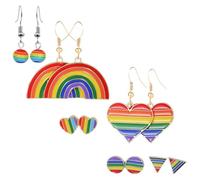 Beavorty Lot de 6 Paires de Boucles D'oreilles Pendantes Arc-en-ciel en Alliage, Femme, Style Coeur Orné de Cristaux, Bijoux pour Fête et Quotidien, Taille Moyenne