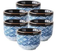 Beavorty Lot de 6 Tasses à Thé Japonaises en Céramique, Motif Vague Marine Bleu-vert, 180 Ml, Gobelets Multifonctions pour Maison et Bureau, Usage Quotidien, Accessoires pour Salon de Thé