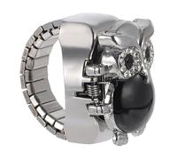 Beavorty Montre-bague Rétro Motif Hibou Vintage En Métal Couvercle Rabattable, Montre à Doigt Élastique Unisexe Pour Usage Quotidien, Accessoire Compact Et Pratique