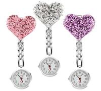 Beavorty Montre de Poche Infirmière Cœur 3 Pièces, Quartz, Alliage, Verre | Clip pour Blouse et Boucle D’identification, Lecture sans Utilisation des Mains Couleur Aléatoire