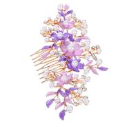 Beavorty Peigne à Cheveux de Mariée Floral Pourpre en Alliage Perles et Strass, Élégant et Confortable, Fixation Ferme pour Coiffure de Mariée ou Demoiselle D'honneur