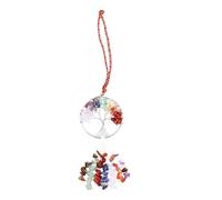 Beavorty Pendentif Voiture en Pierre Naturelle de Chakra Multicolore 7 Pierres, Décoration Suspendue Arbre de Vie, Ornement Intérieur Apaisant pour Maison et Bureau, Accessoire Décoratif
