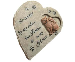 Beavorty Pierre Commémorative Chat en Résine Cœur Ange, Monument Funéraire Extérieur Solide, Pierre Tombale Jardin pour Animaux de Compagnie, Statuette Souvenir Chats Décédés, Marqueur