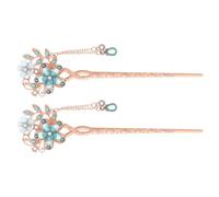 Beavorty Pinces à Cheveux Double Fleur en Alliage et Résine Bleu, Légères et Décoratives, Style Chinois Vintage pour Femmes, Lot de 2 pour Honorer les Traditions Anciennes