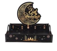 Beavorty Plateau de Service Forme Lune et en Bois Foncé pour Ramadan et Eid Mubarak Rangement Alimentaire et Décoration de Table Authentique Moyen-