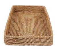 Beavorty Plateau de Service Rectangulaire Poignées, en Rotin, Fait Main | Décoratif Bohème pour Table Basse, Rangement Discret, pour Apéritif, Légumes et Toilette