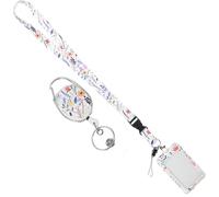 Beavorty Porte-badge D'identification avec Cordon Tour de Cou, Motif Floral Blanc, Étui Protecteur Anti-rayures pour Cartes Scolaires et Professionnelles, Porte-cartes Portable Pratique