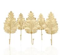 Beavorty Porte-manteau Mural 5 Crochets en Fer Doré Forme Feuille Nordique, Crochet D'accueil Compact pour Vêtements et Chapeaux, Cintre Décoratif Mural pour Salon, Fixation Murale