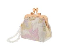 Beavorty Porte-Monnaie Chinois en Brocart de Soie à Main Perlé, Pochette Compacte Traditionnelle Féminine, Paquet Élégant pour Mariage et Voyage, Orné de Perles Raffinées et Finitions