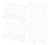 Beavorty Présentoirs de Table Transparents en Acrylique L 60x40 Mm, Lot de 25 Porte-panneaux Unilatéraux Pied Inclinable, Support Étiquette Prix Rigide pour Bureau, Mariage, Restaurant,