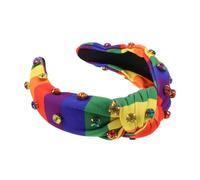 Beavorty Rhinestone Knotted Rainbow Headband For Women Wide Stripes Non-slip Hairband Soft Fabric Hair Accessory For Ladies