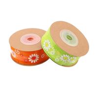 Beavorty Ruban à Motif Marguerite en Polyester 2pcs pour Emballage Présent, sans Effilochage ni Pli, pour Mariage et Décorations Printanières Élégantes