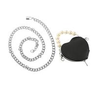 Beavorty Sac de Forme de Cœur avec Chaîne Délicate Perles pour Femmes et Sac Mini Punk avec Ceinture Amovible et Ajustable Noir