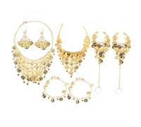 Beavorty Set de Bijoux Danse Ventre Dorés pour Femmes Collier Bracelets Chevillères Boucles Oreilles Accessoires de Tête Créatifs pour Performances et Festivals