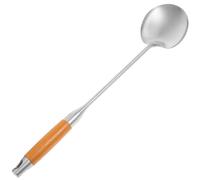 Beavorty Spatule Inox Monobloc Anti-brûlure avec Manche en Bois Massif Petit Format, Louche de Chef Résistante la Chaleur, Ustensile Cuisine Polyvalent pour Wok et Friture, Louche Cuisine