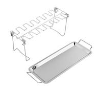 Beavorty Support en Acier Inoxydable pour Pilons et Ailes de Poulet, Grille de Rôtissoire Verticale 14 Emplacements avec Bac Récupérateur de Graisse, Adapté pour Four et Barbecue, Cuisson