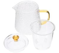 Beavorty Théière en Verre Borosilicate 450ml Motif Marteau, Poignée Ergonomique Dorée, Résistante à Haute Température, Infusion Thé en Vrac pour Bureau et Maison