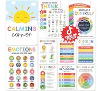 BEAWART Lot de 12 affiches d'angle apaisantes pour salle de classe (25,4 x 35,6 cm) - Tableau des sentiments et émotions pour enfants, fournitures de coin pour thérapie et bureau, décorations murales