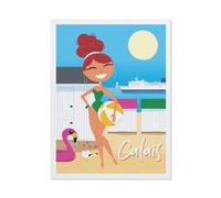 BEAYODKP 5d Diamant Broderie，Affiche de voyage vintage de la cabine de plage de Calais, France，Diamant Croix Peinture Kits Diy（30 x 40 cm/11.81 x 15.74 pouces）-BP51