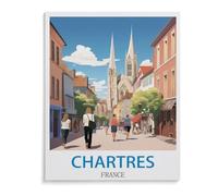 BEAYODKP 5D Diamant Peinture ，Poster de voyage vintage Chartres France，kits de peinture de strass de diamant de DIY pour des arts de broderie d'adultes décor à la maison（30 x 40 cm）-A34