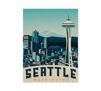 BEAYODKP 5D Diy Diamant Peinture，Affiche de voyage vintage de Seattle，Point De Croix Diamant，Mosa?que Artisanat Peinture Décorative（50 x 60 cm/19.68 x 23.62 pouces）-BJ60