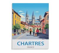 BEAYODKP 5D DIY Diamant Peinture Kit，Affiche de voyage vintage Chartres France，Diamant Point De Croix, Décoration De La Maison Cadeau（30 x 40 cm/11.81 x 15.74 pouces）-I5