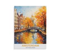 BEAYODKP Affiche de voyage vintage Amsterdam Pays-Bas,Peinture par Numéros Adultes et Enfants Débutants Peintures avec Cadre Comprend des Pinceaux et des Peintures Acryliques(30x40cm-AF64