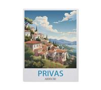 BEAYODKP Affiche de voyage vintage de Privas Ardèche,Vintage Métal Signe D'Étain pour la Maison Cuisine Ferme Jardin Garage Décoration Murale(30x40cm 12x16 inch-BU60