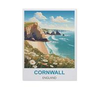 BEAYODKP Affiche de voyage vintage des Cornouailles, Angleterre，5D Plein Diamant Peinture DIY Diamant Broderie Décoration de La Maison（50 x 60 cm/19.68 x 23.62 pouces）-CB2