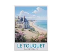 BEAYODKP Affiche de voyage vintage du Touquet Pas de Calais，Kit de peinture diamant 5D bricolage, strass point de croix, broderie à la main cadeau de vacances adulte/enfant（50 x 60 cm）-BU52