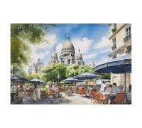 BEAYODKP Café sur la butte Montmartre avec la basilique du Sacré-Cœur，Kit de peinture diamant 5D bricolage, strass point de croix, broderie à la main cadeau de vacances adulte/enfant（50 x 60 cm）-AG97