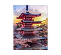 BEAYODKP Diamant Peinture，Fleurs de cerisier au mont Fuji et la pagode Chureito au coucher du soleil, Japon，Diamond Painting Kits pour Tableau Decoration Murale Salon Broderie Diamant kit Complet-H88