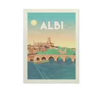 BEAYODKP Diamant Peinture Plein Diamant，Affiche de voyage vintage d'Albi Cathédrale Pont Rivière Tarn，Rond Diamant Décor À La Maison Papier Peint（40 x 50 cm/15.74 x 19.68 pouces）-BN36