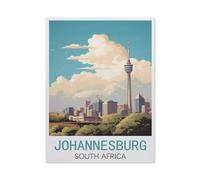 BEAYODKP Diamant Peinture Plein Diamant，Affiche de voyage vintage Johannesburg Afrique du Sud，Rond Diamant Décor À La Maison Papier Peint（40 x 50 cm/15.74 x 19.68 pouces）-AG52