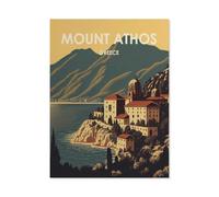 BEAYODKP Diamant Peinture Plein Diamant，Côte du Mont Athos Grèce，Rond Diamant Décor À La Maison Papier Peint（30 x 40 cm/11.81 x 15.74 pouces）-AT34