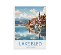 BEAYODKP Diamant Peinture Plein Diamant，Lac de Bled Slovénie，Rond Diamant Décor À La Maison Papier Peint（40 x 50 cm/15.74 x 19.68 pouces）-V24