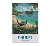 BEAYODKP Diamant Peinture Plein Diamant，Phuket Affiche de voyage vintage Tha茂lande，Rond Diamant Décor À La Maison Papier Peint（40 x 50 cm/15.74 x 19.68 pouces）-H97