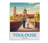 BEAYODKP Diamant Peinture Plein Diamant，Toulouse France Affiche de voyage vintage，Rond Diamant Décor À La Maison Papier Peint（50 x 60 cm/19.68 x 23.62 pouces）-C51