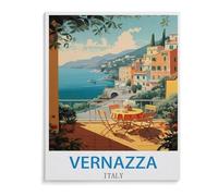 BEAYODKP Diamant Peinture Plein Diamant，Vernazza Affiche de voyage vintage Italie，Rond Diamant Décor À La Maison Papier Peint（30 x 40 cm/11.81 x 15.74 pouces）-I57