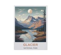 BEAYODKP Kits de peinture diamant 5D，Affiche de voyage vintage du parc national de Glacier，Full Drill Arts du diamant Peinture par numéros Kits pour la décoration murale de la maison（30 x 40 cm）-CA56