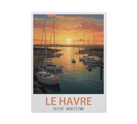 BEAYODKP Panneau en étain en métal,Affiche de voyage vintage du Havre Seine Maritime,décor de maison pour café, Bar, décor Vintage(30x40cm 12x16 inch-BU45