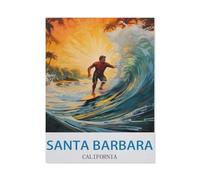 BEAYODKP Panneau en étain en métal，Santa Barbara, Californie - Affiche de voyage vintage (Surf)，décor de maison pour café, Bar, décor Vintage(30x40cm 12x16 inch-CV77