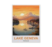 BEAYODKP Panneau en métal en étain,Affiche de voyage ancienne Lac Léman, France,Tin Sign Vintage Decor Cave Café Bar Chambre Maison Décoration murale nostalgique en étain(30x40cm 12x16 inch-BT98
