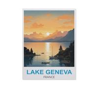 BEAYODKP Panneau en métal en étain,Lac Léman, France,Tin Sign Vintage Decor Cave Café Bar Chambre Maison Décoration murale nostalgique en étain(15x30cm 6x12 inch-BS18