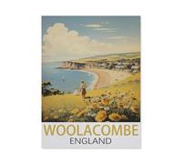 BEAYODKP Panneau en métal en étain，Woolacombe, Angleterre，Tin Sign Vintage Decor Cave Café Bar Chambre Maison Décoration murale nostalgique en étain(15x30cm 6x12 inch-T43