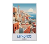 BEAYODKP Peindre par Nombre Peinture par numéro,Mykonos Poster de voyage vintage Grèce,Kit Complet Peintures À l'huile Image par Numéros Photo À La Main Enfants（30x40cm） 11.8x15.7 pouces-E34