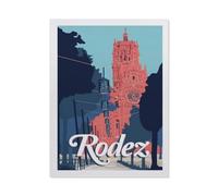 BEAYODKP Plaque en métal，Affiche de voyage vintage de la cathédrale de Rodez en France，Pour maison, cuisine, bar, café, club, grotte(15x30cm 6x12 inch-BN35
