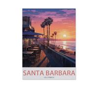 BEAYODKP Plaque en métal，Santa Barbara, Californie - Affiche de voyage vintage (Plage)，Pour maison, cuisine, bar, café, club, grotte(30x40cm 12x16 inch-CX7