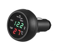 BEAZOOM 3 en 1 Thermomètre numérique LED Voltmètre Adaptateur de voiture avec sortie USB pour alimentation du véhicule 12 V/24 V, noir (rouge vert)